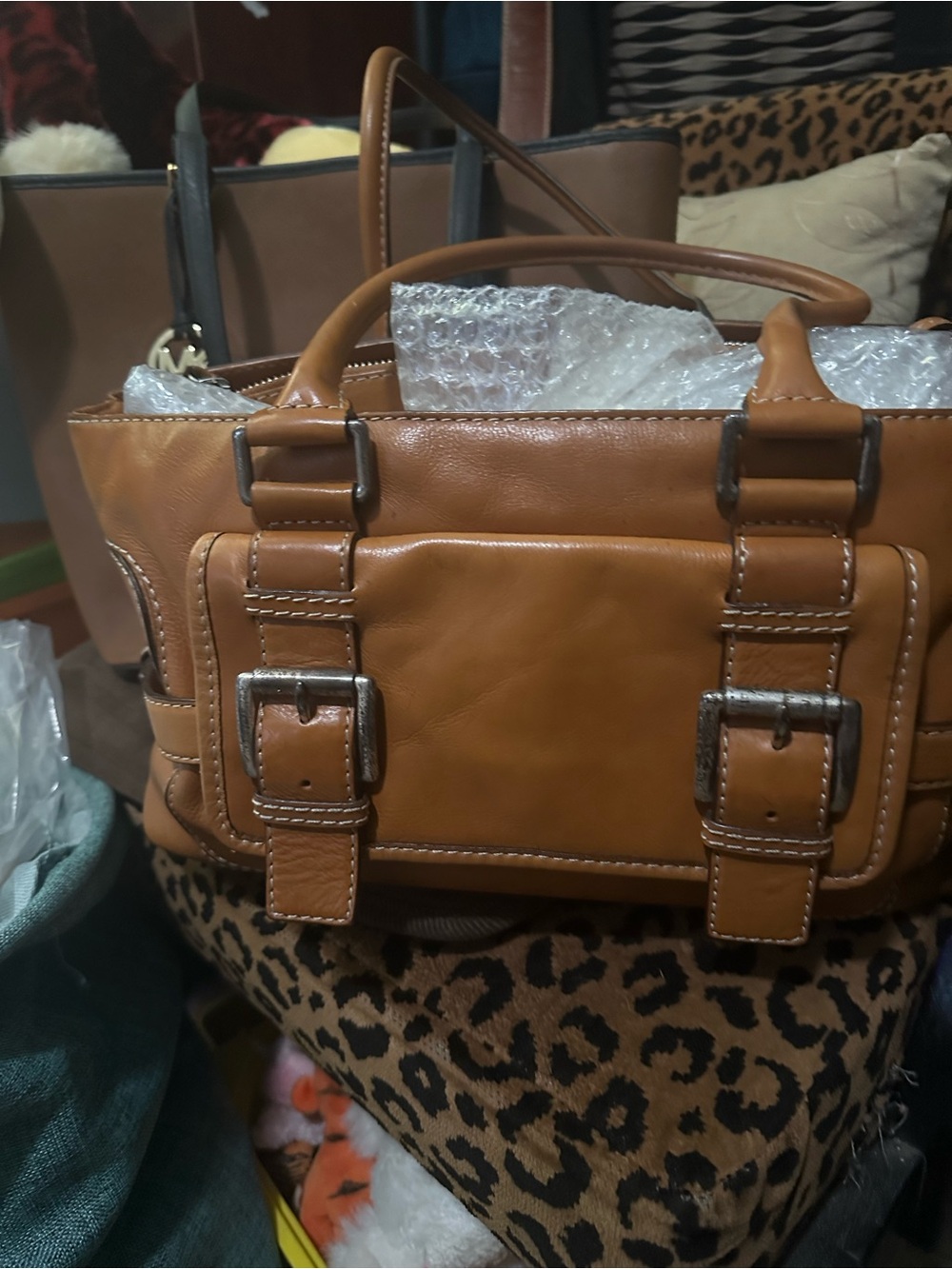 Michael Kors Tan Leather Buckle Satchel